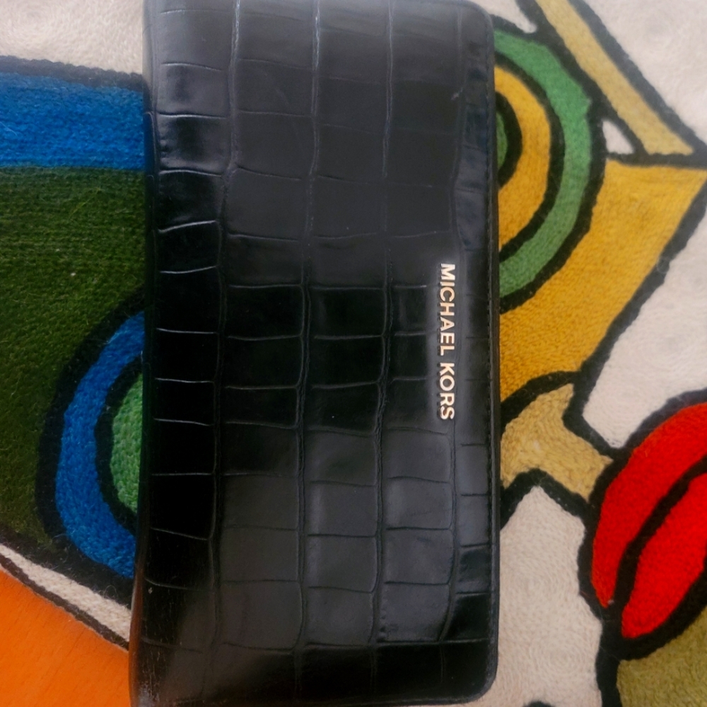 Michael Kors black embossed zip around wallet